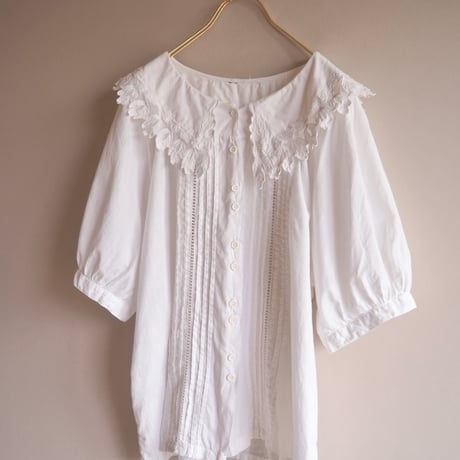 80〜90s lace collar cotton folk blouse