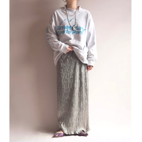 "AFTER DARK" silver pleated maxi skirt
