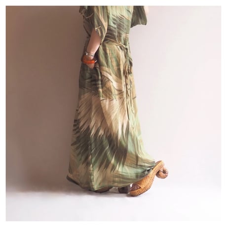 90s〜 leaf print cache coeur maxi dress