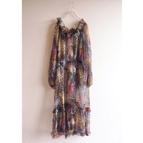 70〜80s floral sheer maxi dress