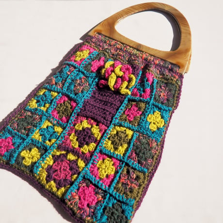 70〜80s plastic handle granny knit bag