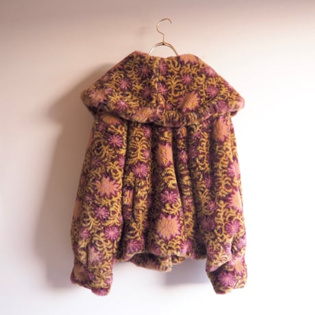 "CREOLA" big collar floral faux fur jacket