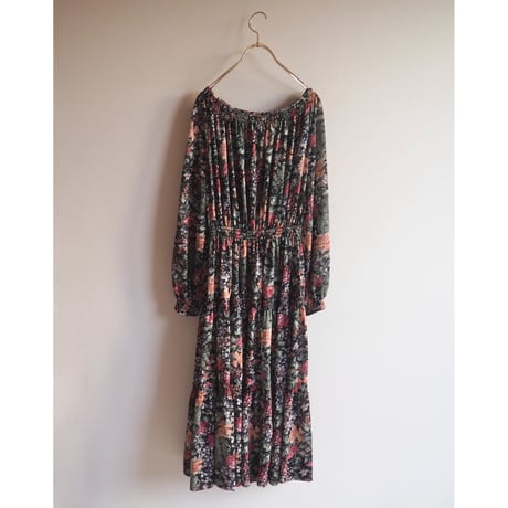 70s〜 floral semi sheer midi dress