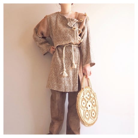 70〜80s made in Italy wood woven design tunic