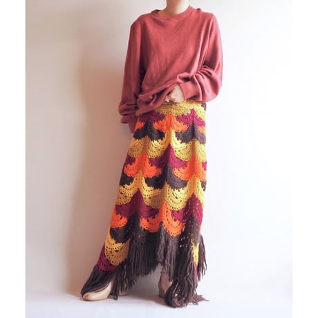 70s crochet fringe maxi skirt