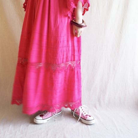 vintage vivid pink gauze maxi dress