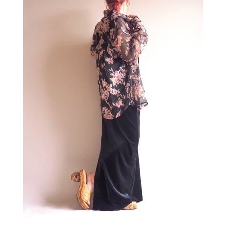 "Notations" black sheer floral blouse