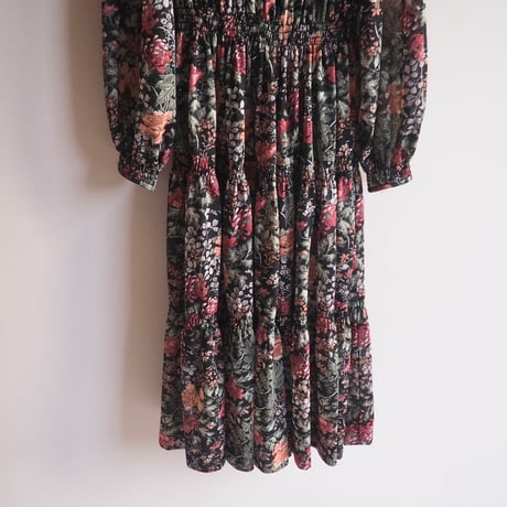 70s〜 floral semi sheer midi dress