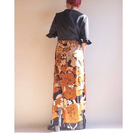 70〜80s floral ruffle maxi dress