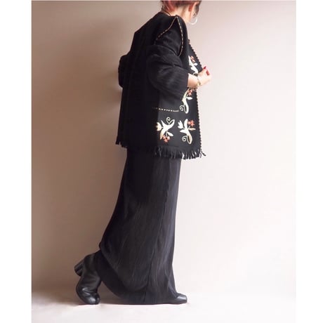 vintage black pleated maxi dress