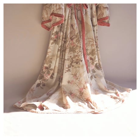 70s floral velvet × cotton midi dress