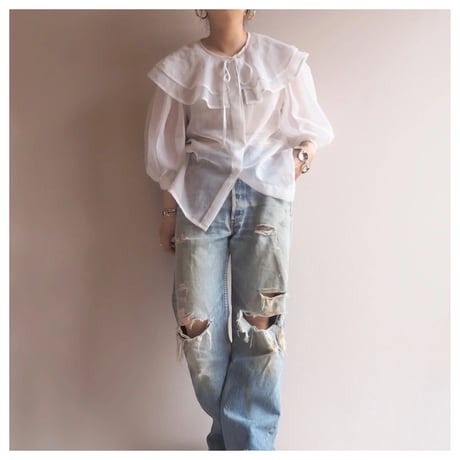 "Vera Mont" big collar sheer blouse