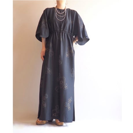 70s "Ann Hodge for Millicent" floral drawstring maxi dress