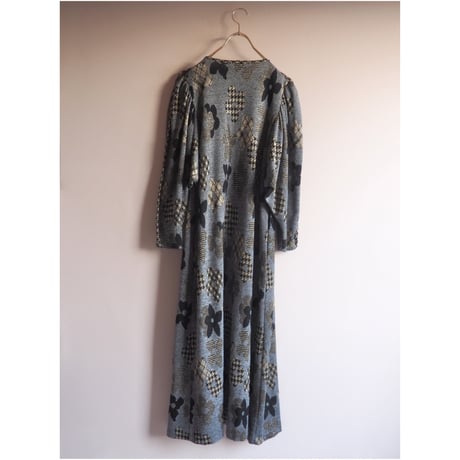 70〜80s "David Brown" metallic floral knit maxi dress