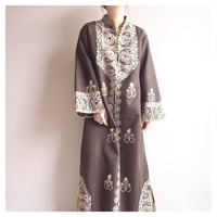 70s brown embroidered kaftan dress