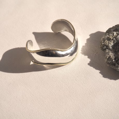 vintage Mexican silver × brass wave cuff bangle (B)