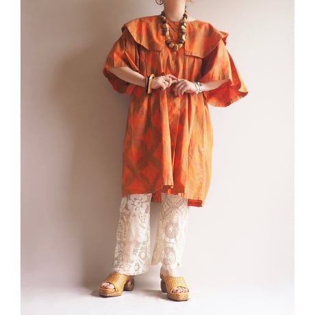 vintage big collar african batik tunic dress & skirt