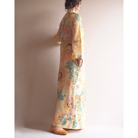 60〜70s "Dela Ann" floral metallic maxi dress