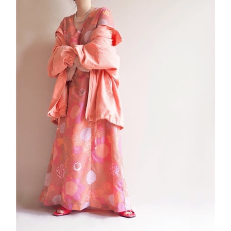 90s salmon pink drawstring design coat