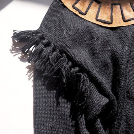 vintage fringe × leather design cardigan