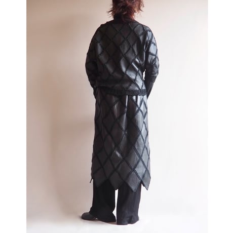vintage leather × crochet patchwork tops & skirt