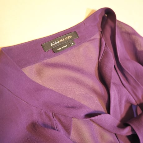 purple silk balloon sleeve blouse