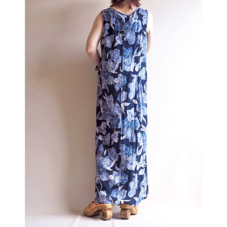 90s rayon floral sleeveless maxi dress