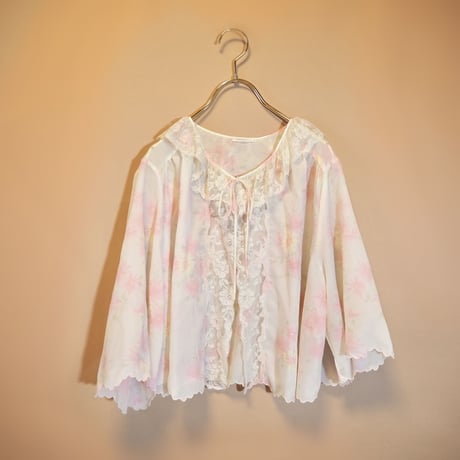 60s sheer pink floral lace bed jacket