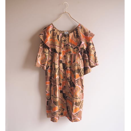 "The African Village" big collar tunic dress (PK×BE)