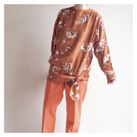 90s terracotta brown floral blouse