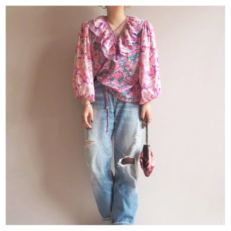 80s "Diane Freis" floral ruffle blouse (PK)