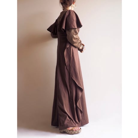 70s brown design maxi dress