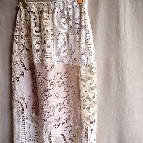 original remake lace patchwork maxi skirt (beige)