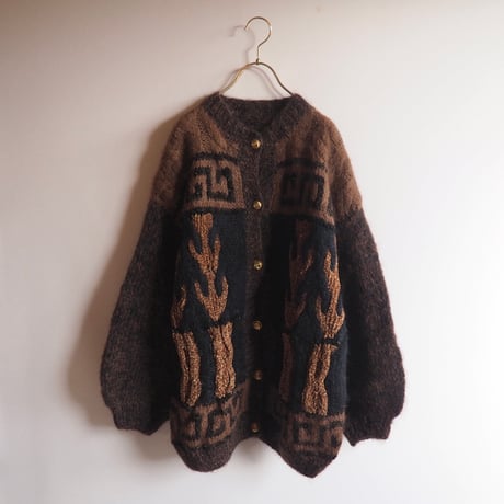 80〜90s fuzzy abstract design cardigan