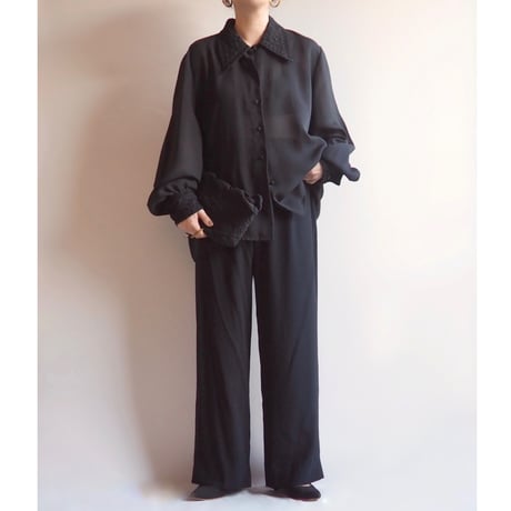 "Claudia Richard" embroidered design semi sheer blouse