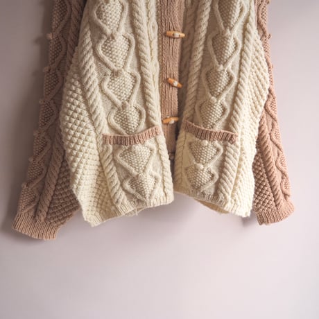 vintage bi color cable design cardigan