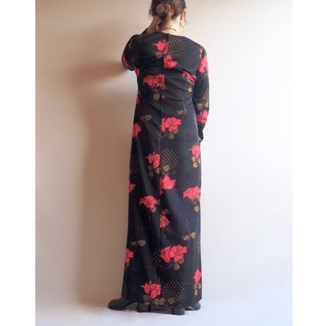 70s〜 floral l/s maxi dress