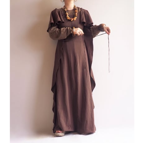 70s brown design maxi dress