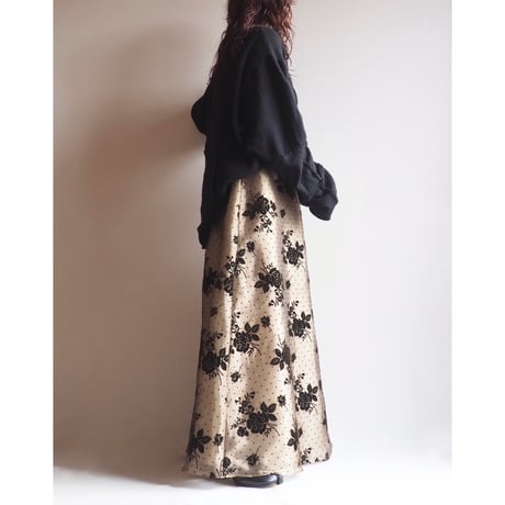 90s〜 "Coldwater Creek" floral flocky flare maxi skirt