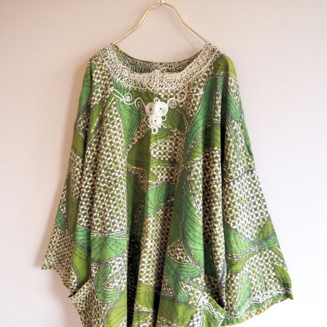 vintage african batik embroidered blouse