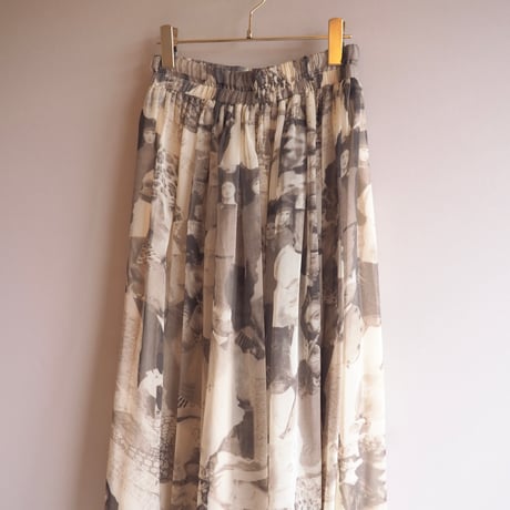 vintage photo print sheer sleeveless tops & midi skirt set