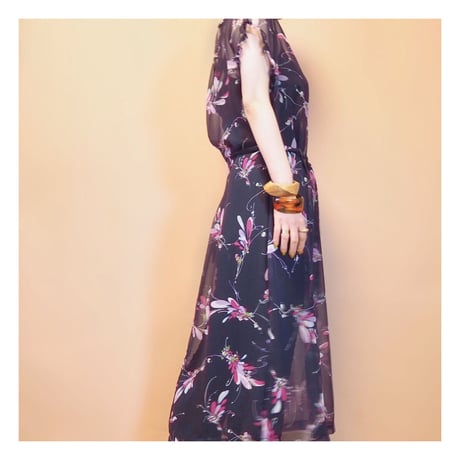 vintage navy sheer print dress