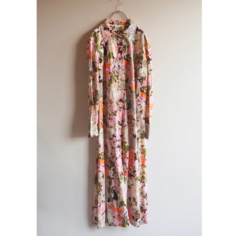 60〜70s "the strollar" floral metallic shirt maxi dress
