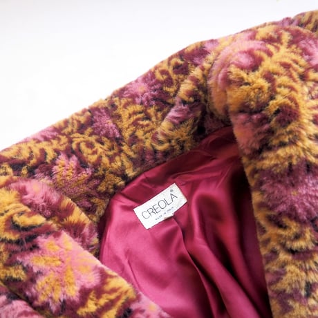 "CREOLA" big collar floral faux fur jacket