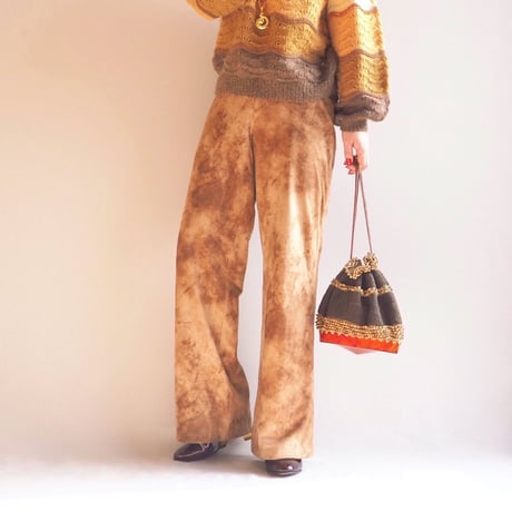 40〜50s wood beads× lucite drawstring woven bag