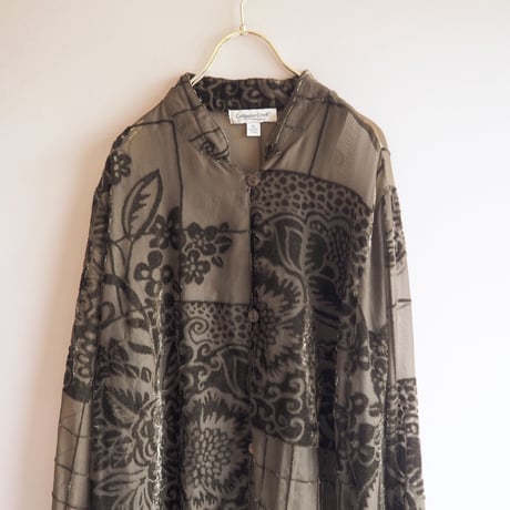 "Coldwater Creek" botanical velvet sheer blouse