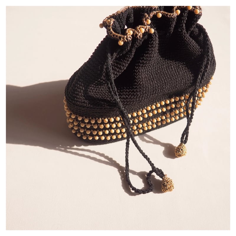 50s〜60s ヴィンテージ ロカビリーバッグ ウッドボトム ビーズ刺繍 古着 ヴィンテージ 昭和レトロ ビーズ 刺繍バッグ used 希少