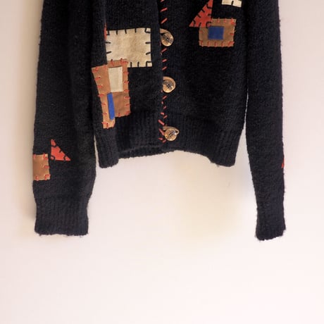 "Sandy Starkman" suede patchwork knitted jacket