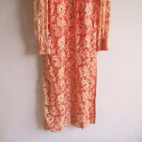 60〜70s coral pink lace maxi dress
