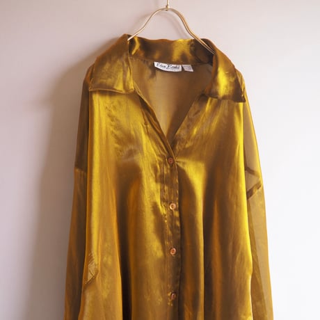 80〜90s "Erica Brooke" gold oversized sheer blouse
